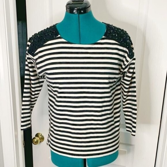 Forever 21 Stripe Nautical Crew Neck Long Sleeve Studded Long Sleeve Shirt - Picture 1 of 11